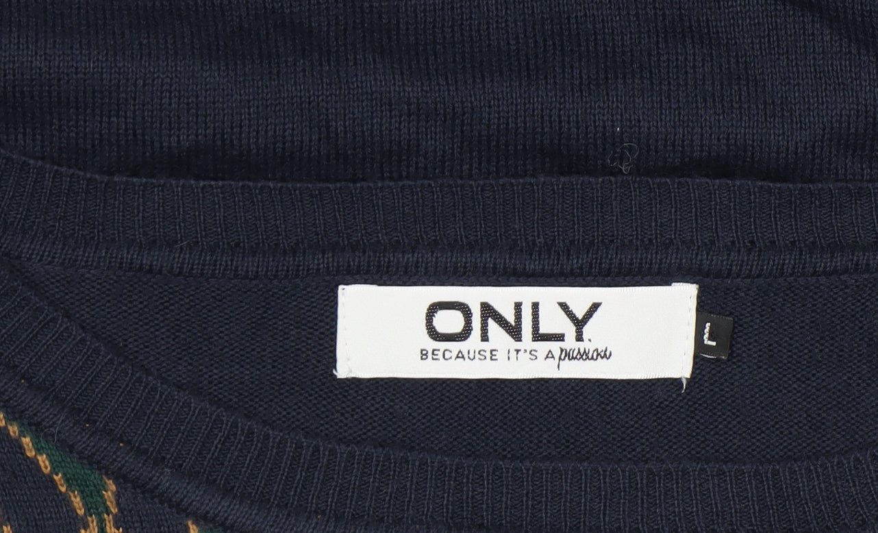 ONLY Women's Blue Christmas Fair Isle Crew Neck Jumper L