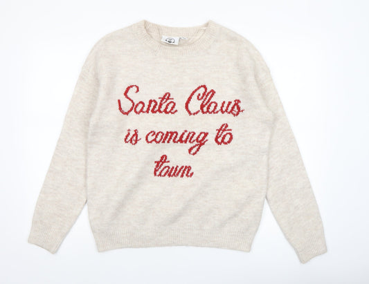 Lyrics by Ink Womens Beige Christmas Pullover Jumper 2XS