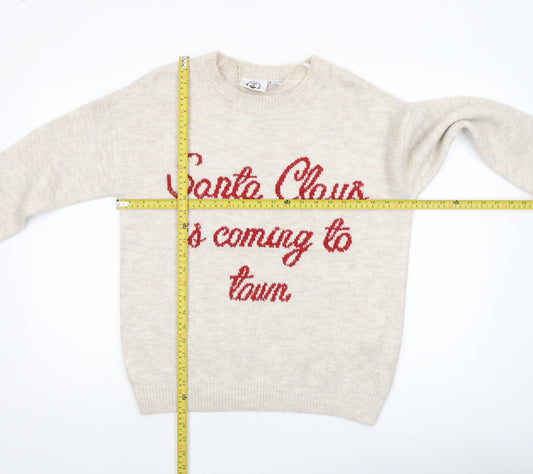 Lyrics by Ink Womens Beige Christmas Pullover Jumper 2XS