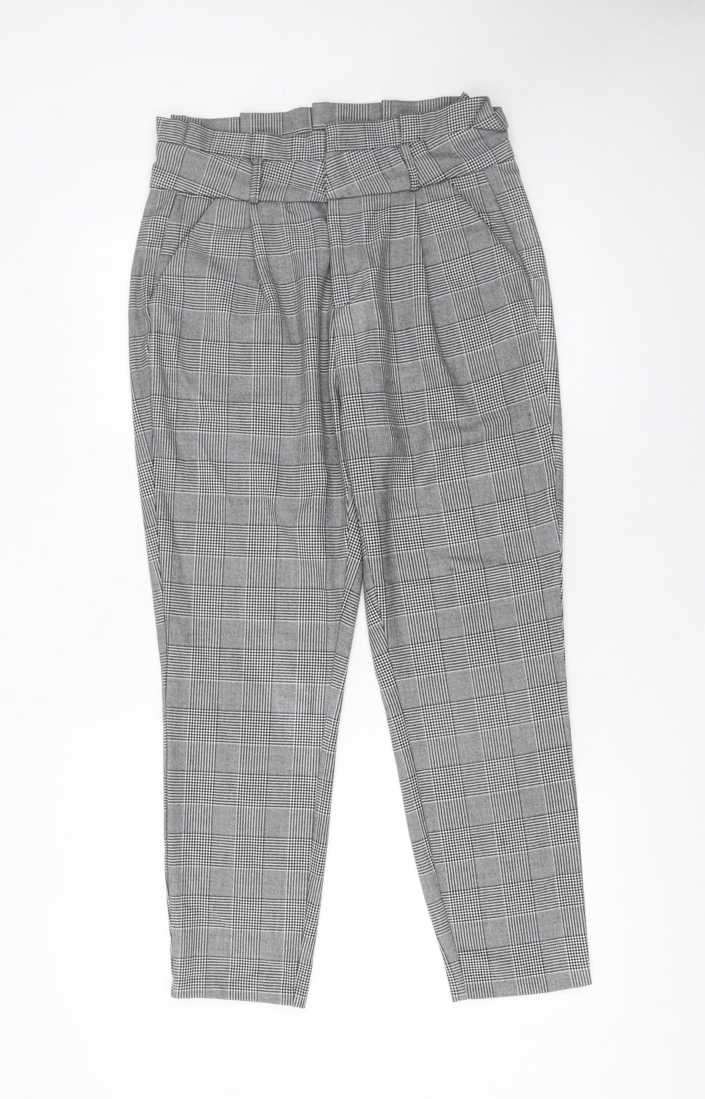 Vero Moda Women's Grey Check Paperbag Trousers Size M
