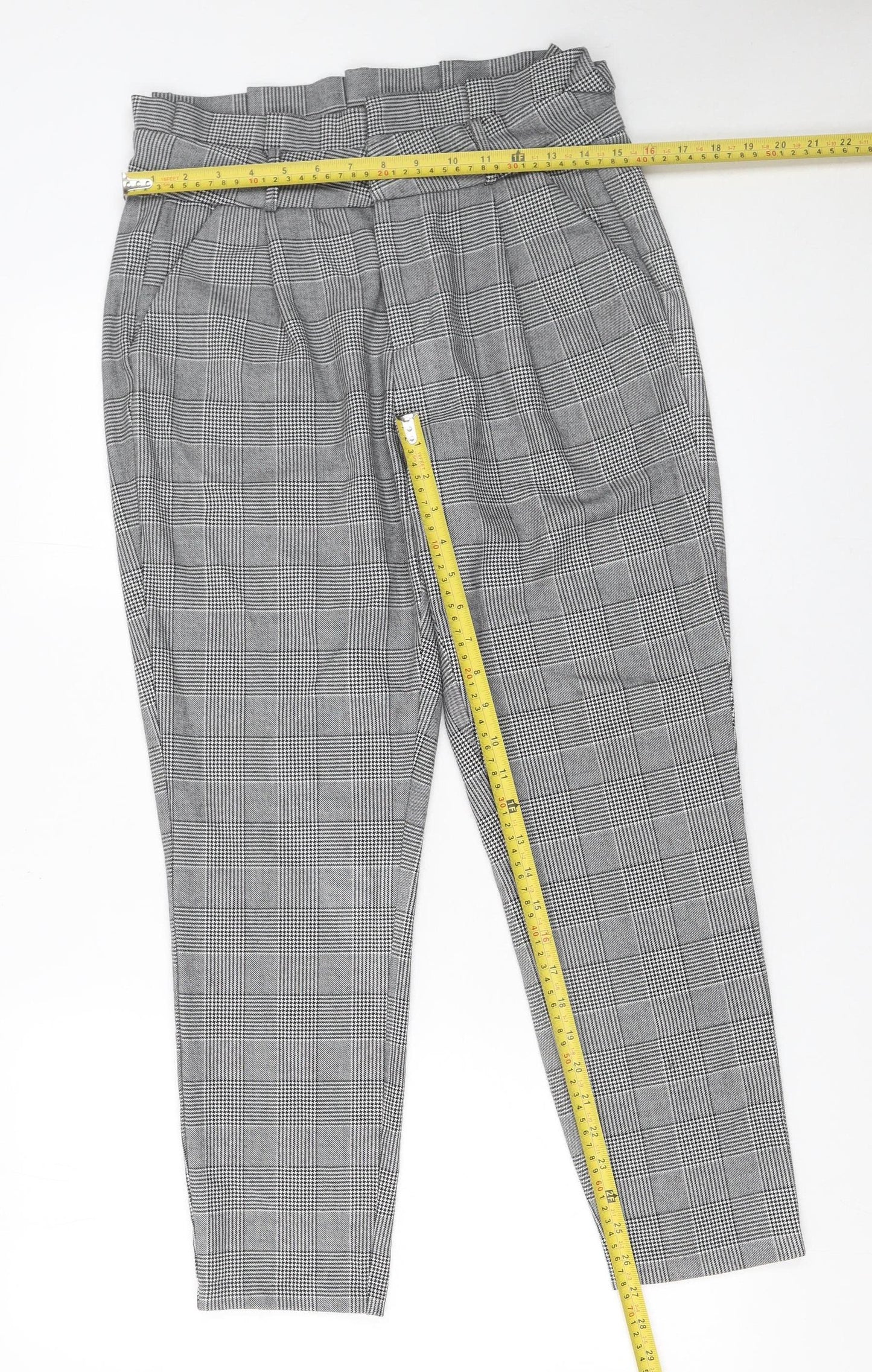 Vero Moda Women's Grey Check Paperbag Trousers Size M