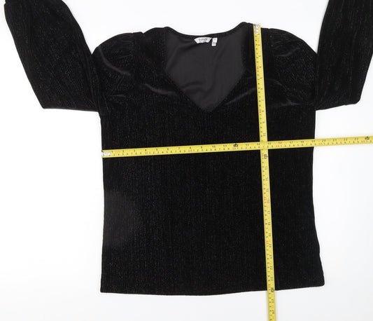 b.young Women's Black Velvet Long Sleeve V-Neck Blouse Size L