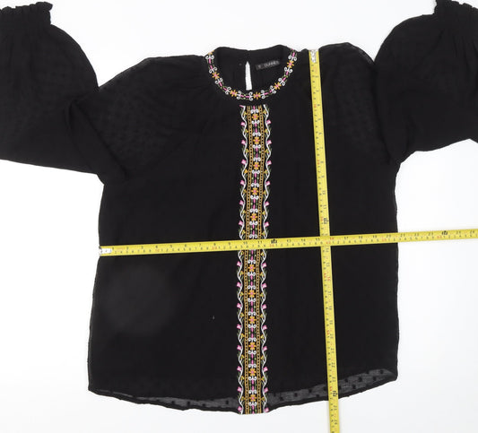 Dunnes Stores Women's Black Embroidered Bohemian Chiffon Blouse Size 12