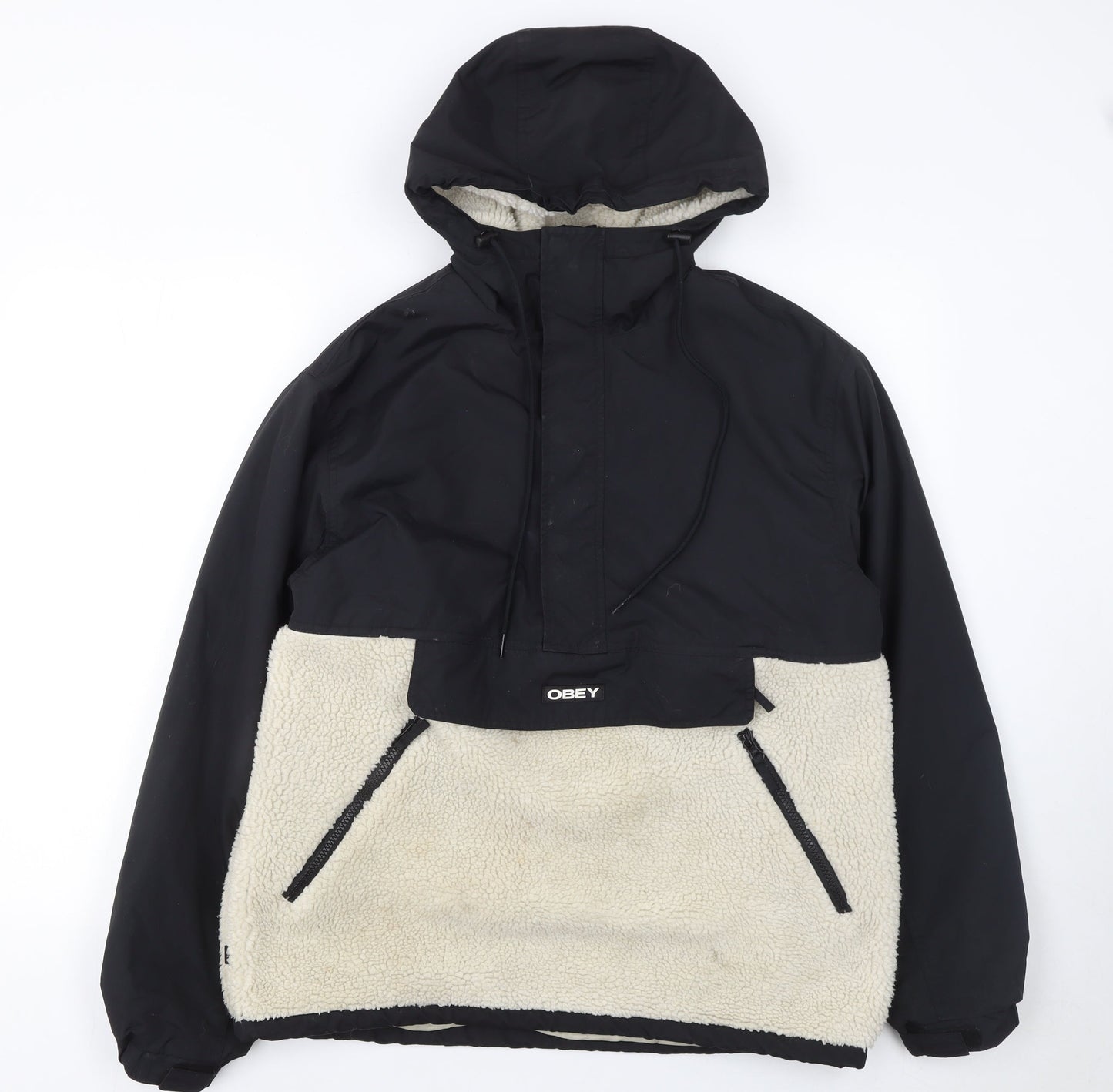 Obey Men's Black Anorak Hooded Jacket Size S Fleece Lined Winter Streetwear