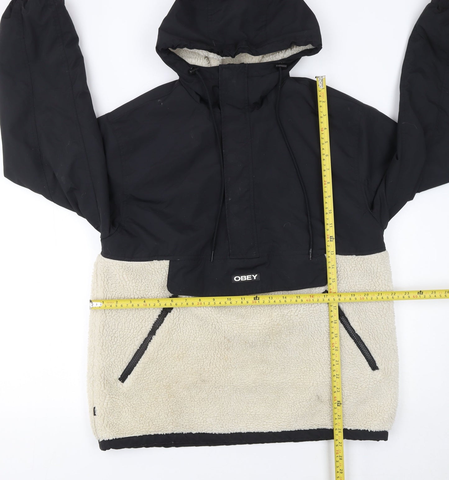 Obey Men's Black Anorak Hooded Jacket Size S Fleece Lined Winter Streetwear