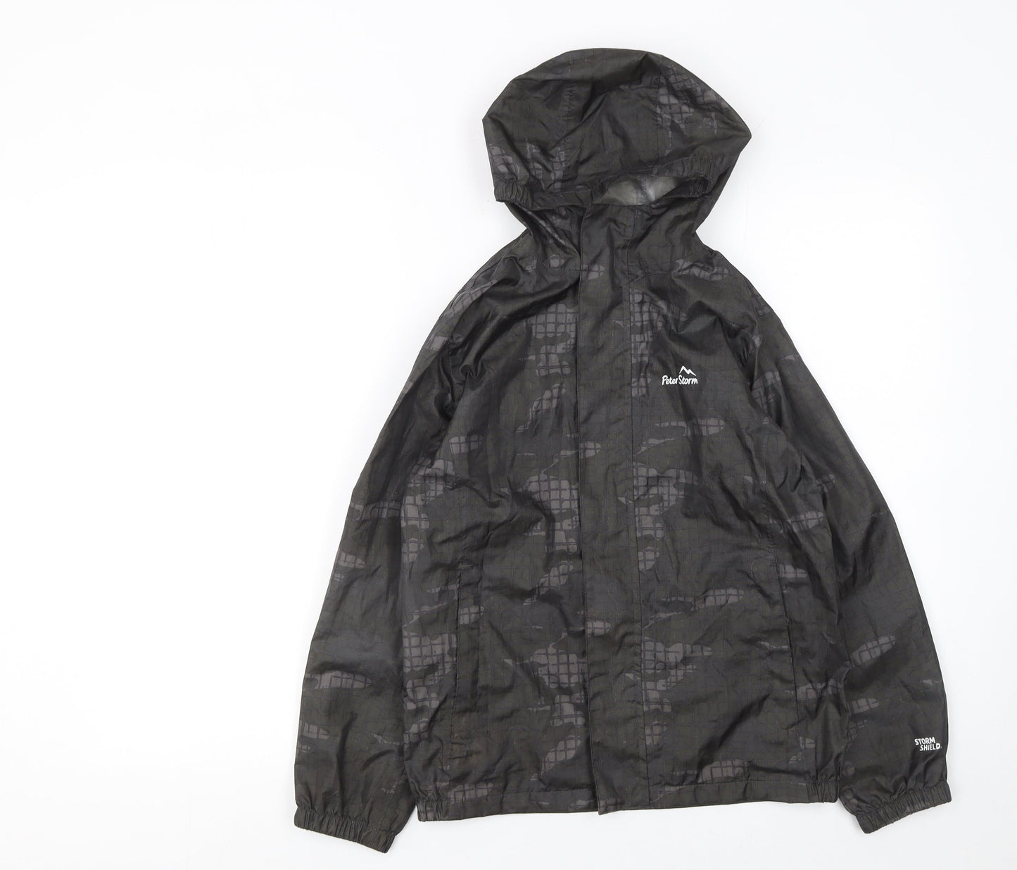 Peter Storm Boys Black Camouflage Hooded Waterproof Rain Coat 9-10 Years