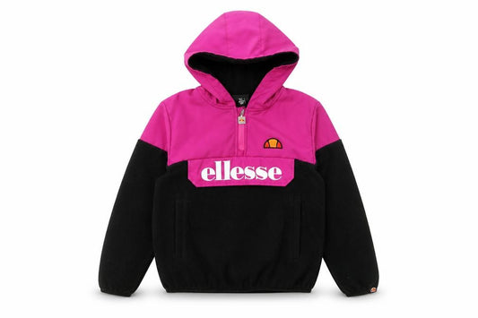 Ellesse Girls Pink Black Colourblock Fleece Hoodie 8 Years 1/4 Zip Logo Pullover