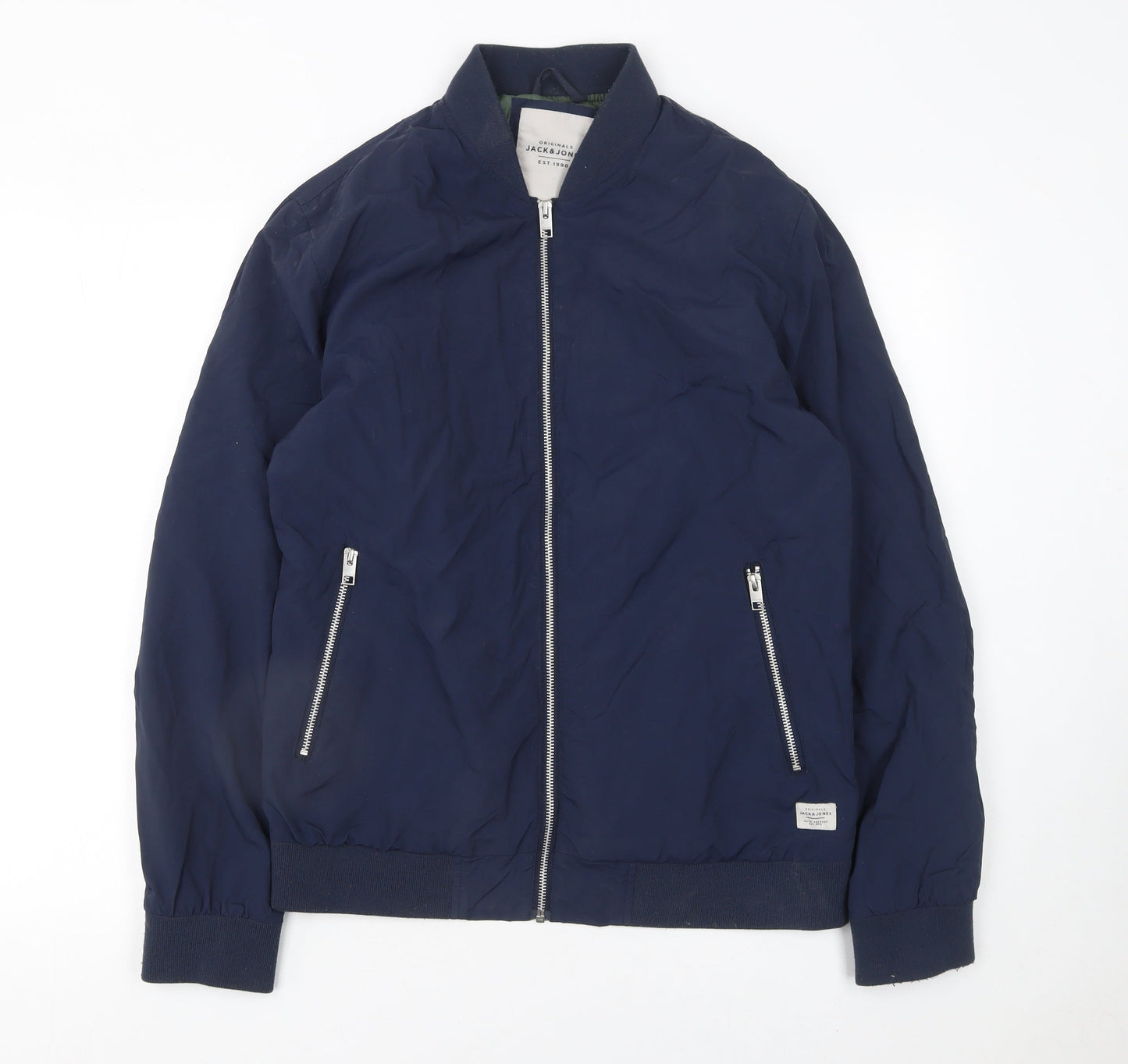 Jack & Jones Men's Blue Bomber Jacket L Lightweight Full Zip