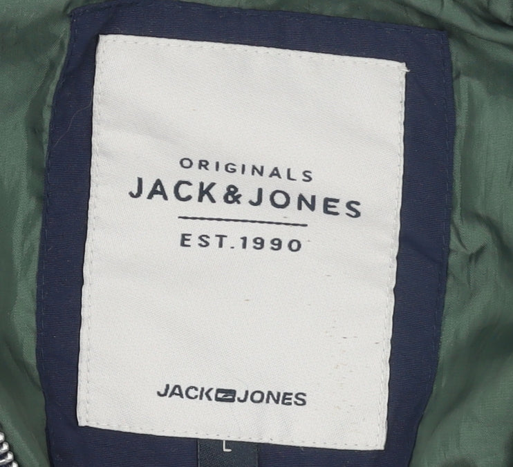 Jack & Jones Men's Blue Bomber Jacket L Lightweight Full Zip