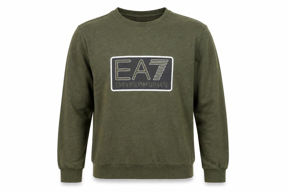Front view of Emporio Armani EA7 Men's Green Crew Neck Sweatshirt, size S