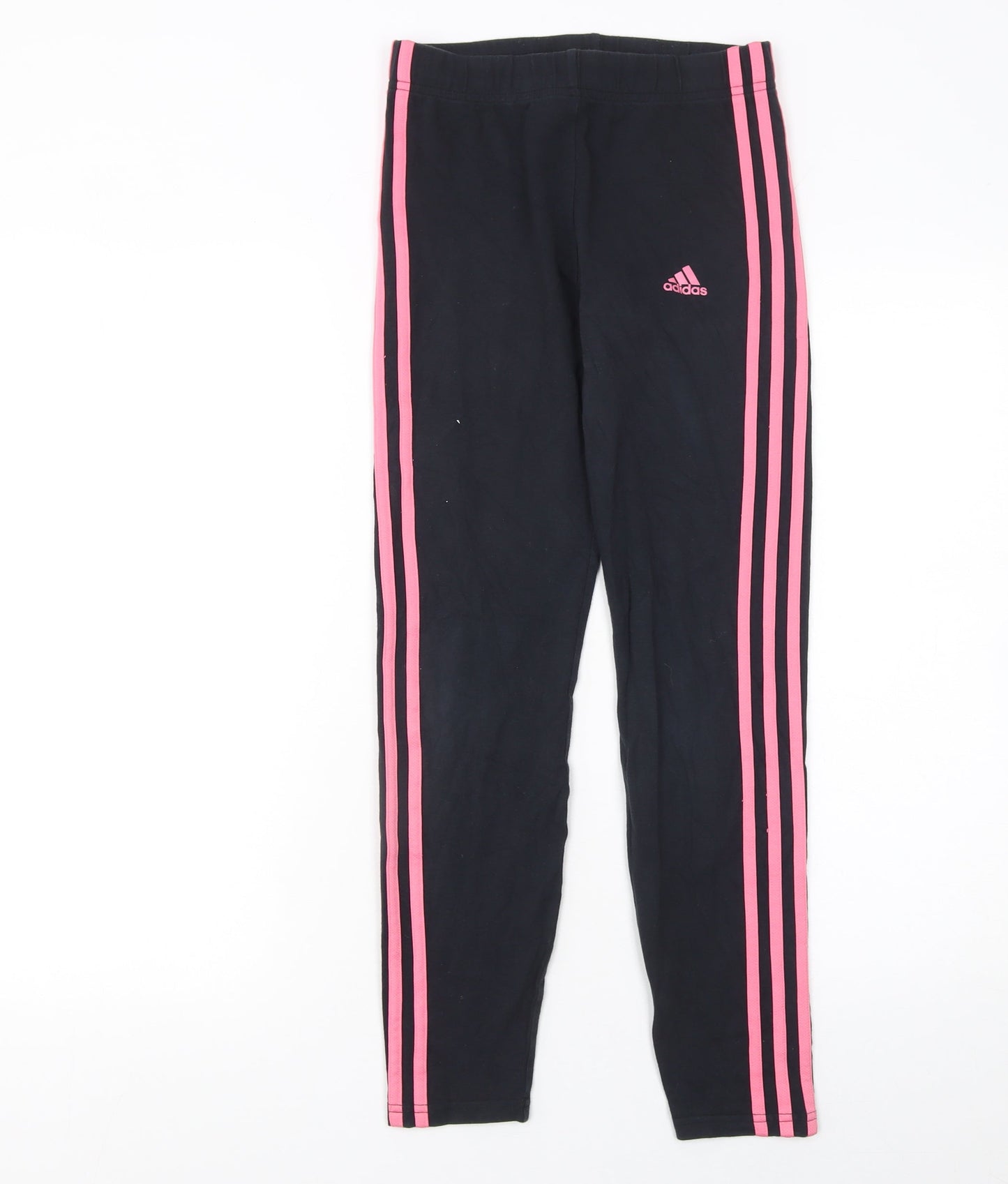 Adidas Girls Black Pink Stripe Ankle Leggings 13-14 Years Cotton Stretch