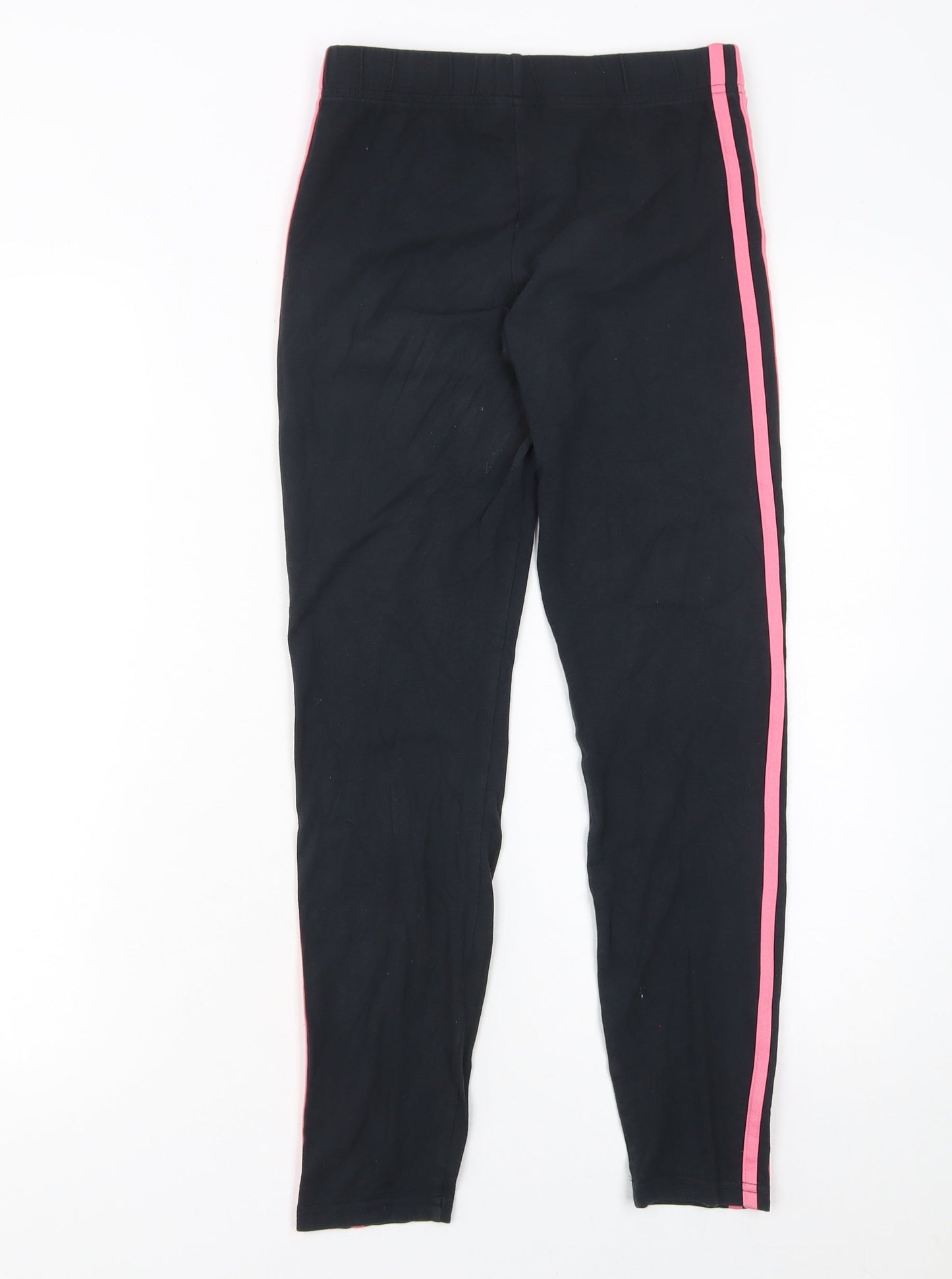 Adidas Girls Black Pink Stripe Ankle Leggings 13-14 Years Cotton Stretch