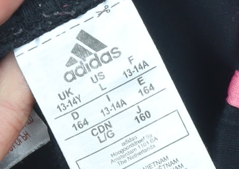 Adidas Girls Black Pink Stripe Ankle Leggings 13-14 Years Cotton Stretch