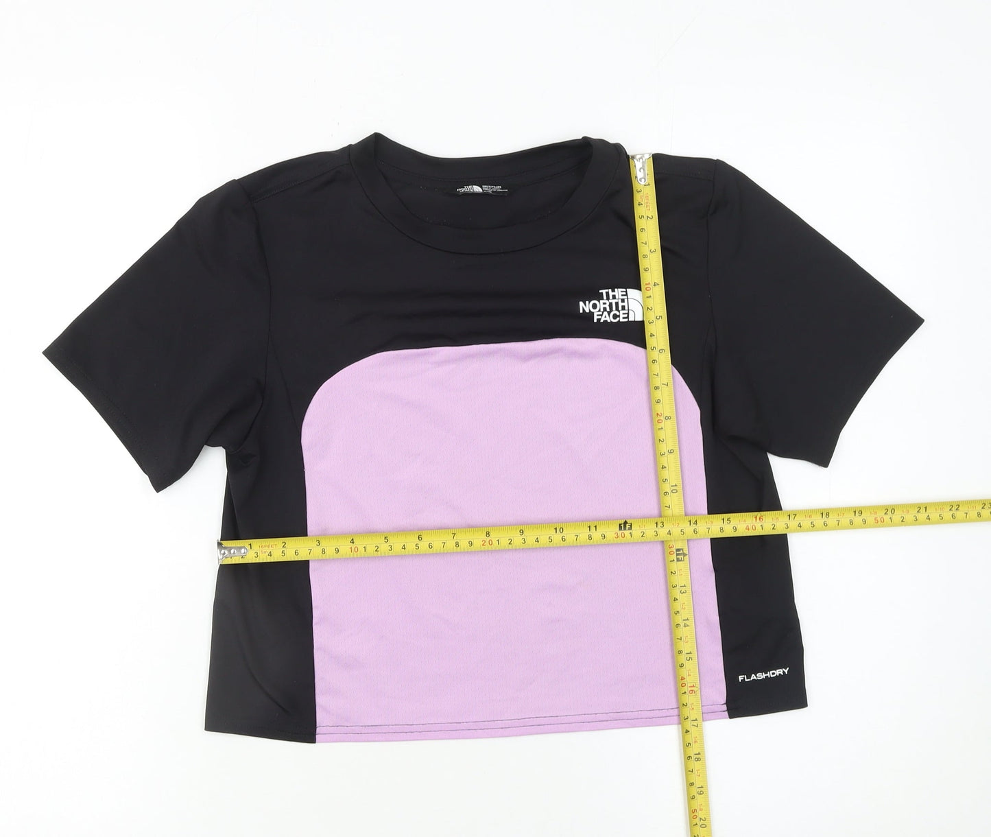 The North Face Girls Black Purple Cropped Active T-Shirt XL FlashDry