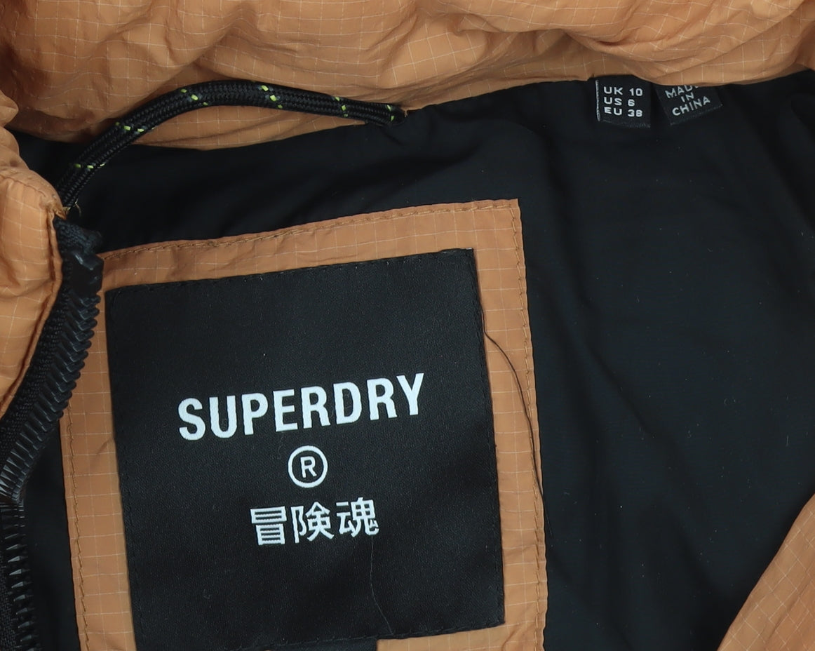 Superdry Womens Orange Long Hooded Puffer Coat Size 10