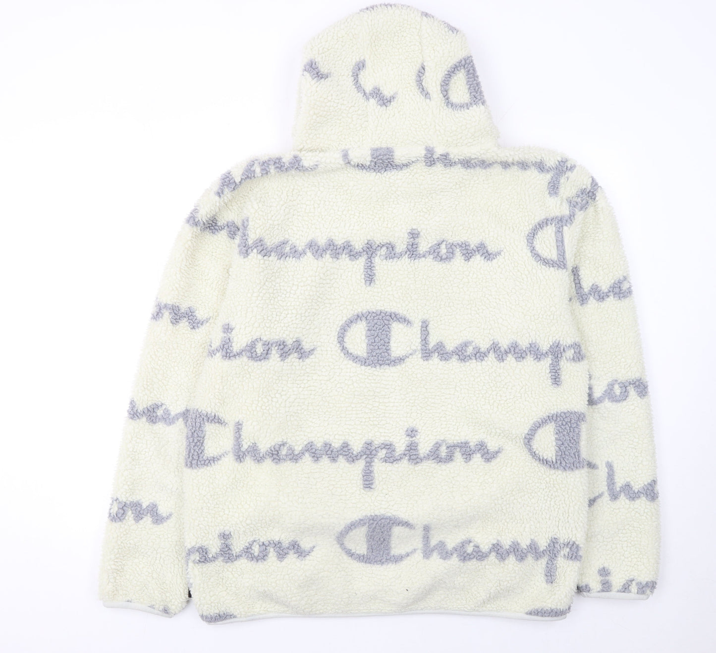 Champion Men's Ivory Fleece Pullover Hoodie Size L Logo Print
