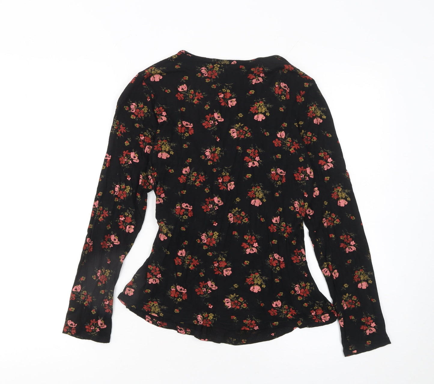 Boohoo Womens Black Floral Wrap Blouse Size 12 Long Sleeve