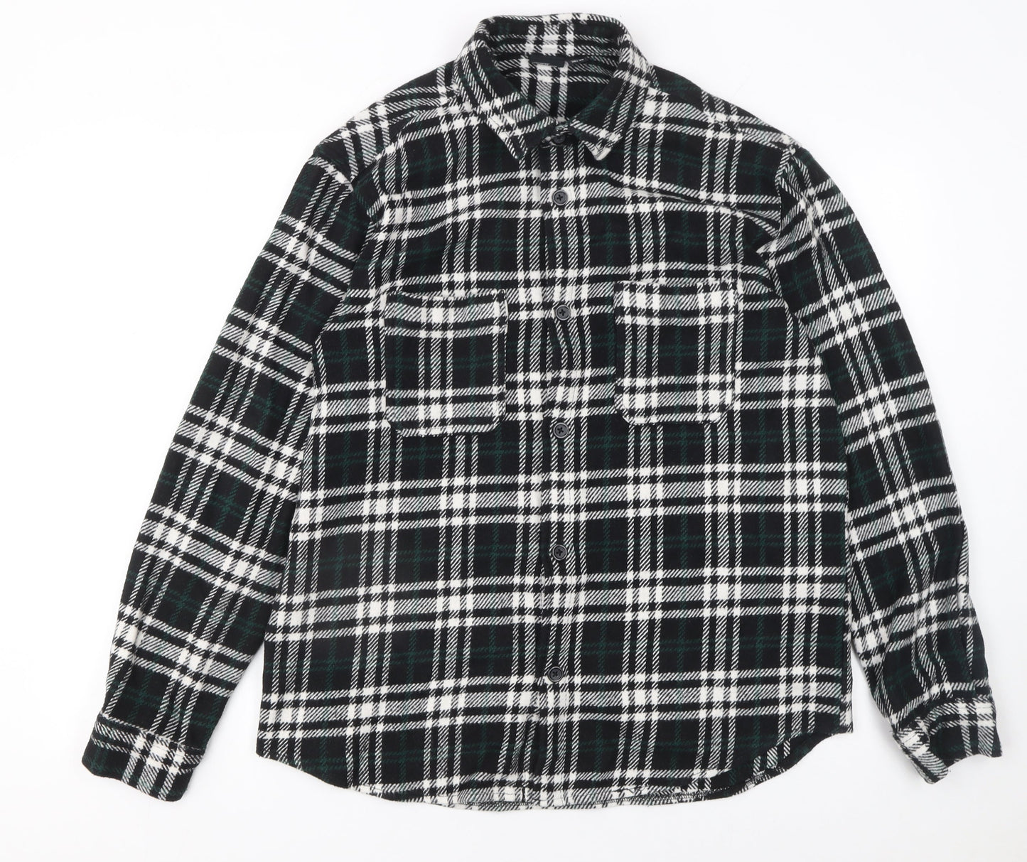 Pull & Bear Men's Black Check Flannel Long Sleeve Button-Up Shirt M