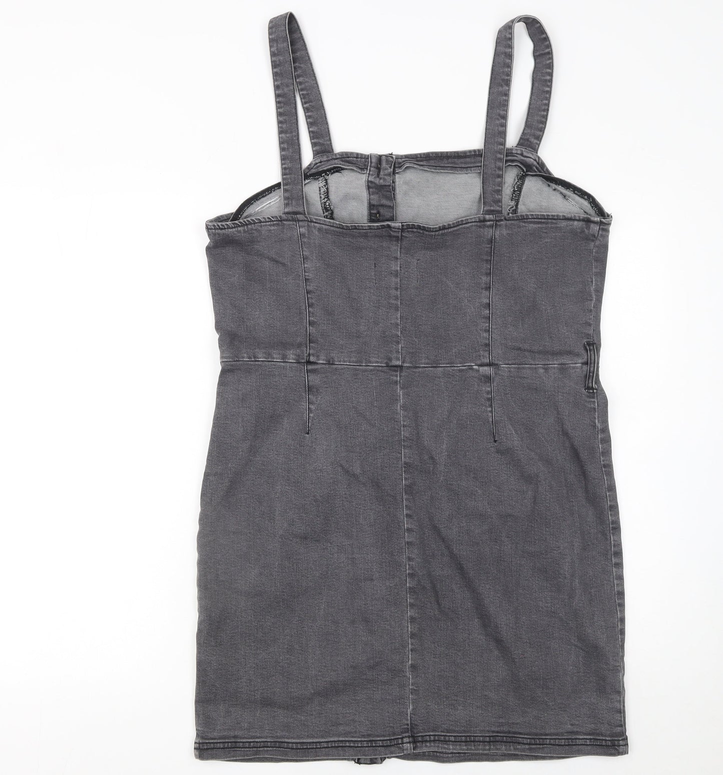 Miss Selfridge Women Grey Size 16 Denim Button Pinafore Dress