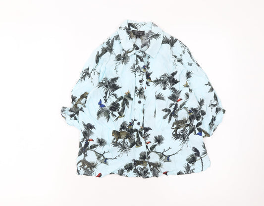 Topshop Women’s Blue Animal Print Button-Up Viscose Shirt Size 8