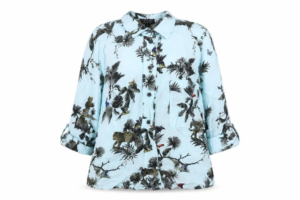 Topshop Women’s Blue Animal Print Button-Up Viscose Shirt Size 8