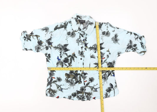 Topshop Women’s Blue Animal Print Button-Up Viscose Shirt Size 8