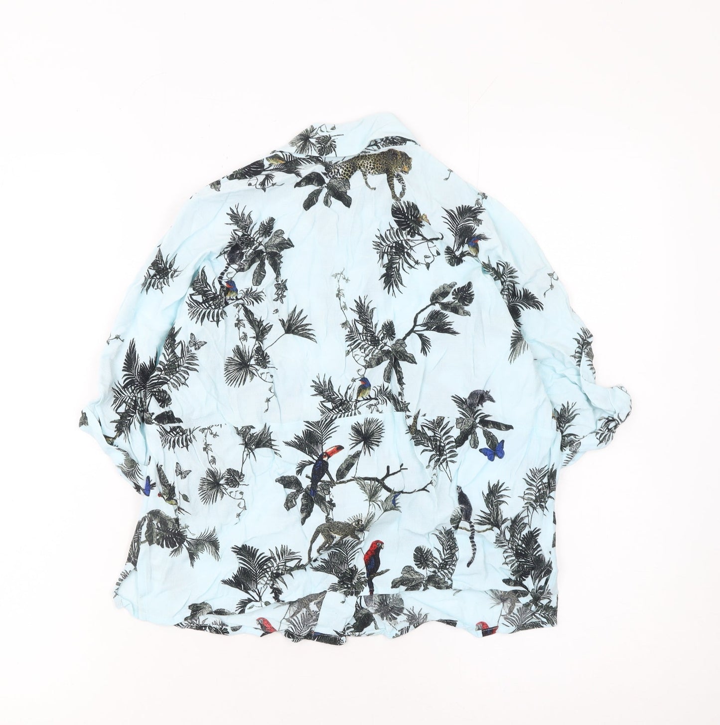 Topshop Women’s Blue Animal Print Button-Up Viscose Shirt Size 8