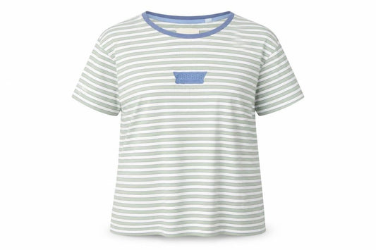 Superdry Women's Green Striped Cotton T-Shirt UK 14 Short Sleeve