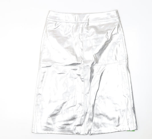 Marks and Spencer Womens Silver Faux Leather Pencil Skirt Size 16