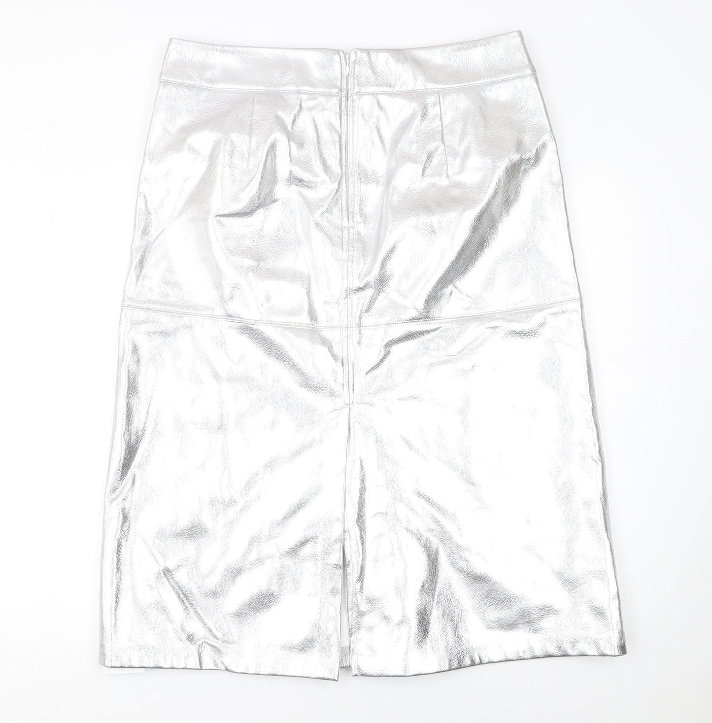 Marks and Spencer Womens Silver Faux Leather Pencil Skirt Size 16