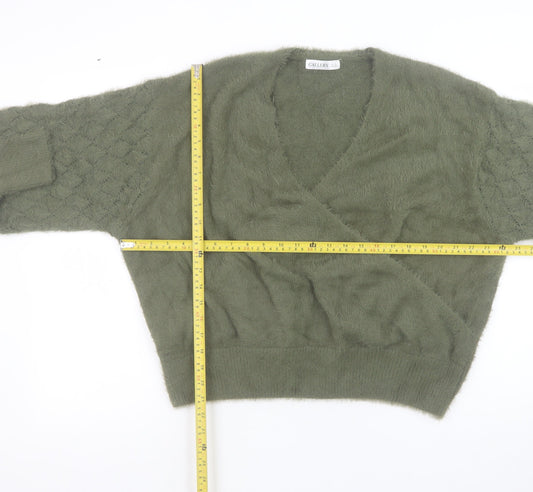 Gallery Women’s Green Wrap Knit Jumper XL V-Neck Balloon Sleeve