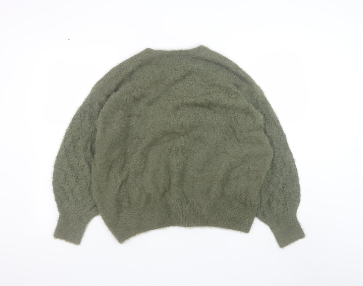 Gallery Women’s Green Wrap Knit Jumper XL V-Neck Balloon Sleeve