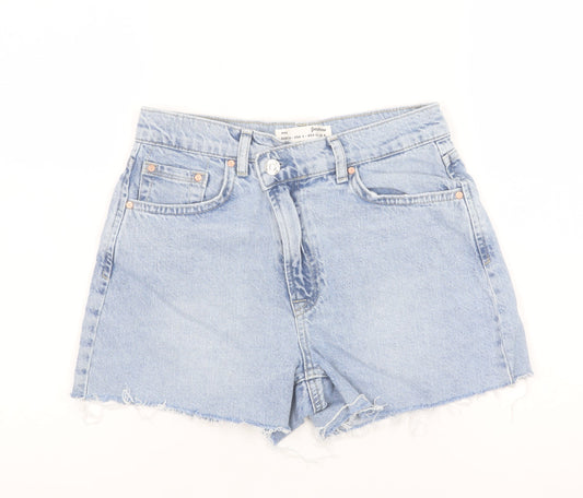 Stradivarius Women's Blue Denim Mom Shorts Size 8 High Rise