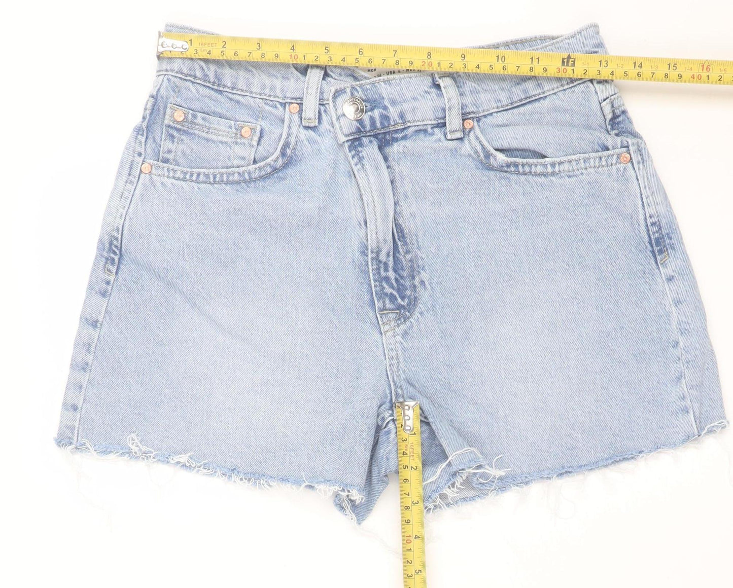 Stradivarius Women's Blue Denim Mom Shorts Size 8 High Rise