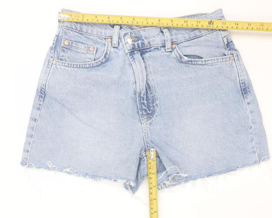 Stradivarius Women's Blue Denim Mom Shorts Size 8 High Rise