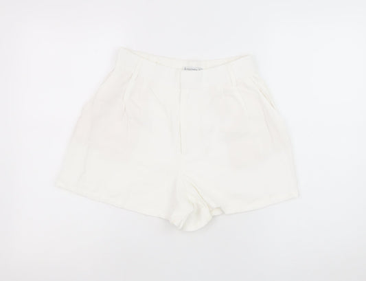 Stradivarius Women Ivory Chino Shorts Size 8 Lightweight Viscose Blend