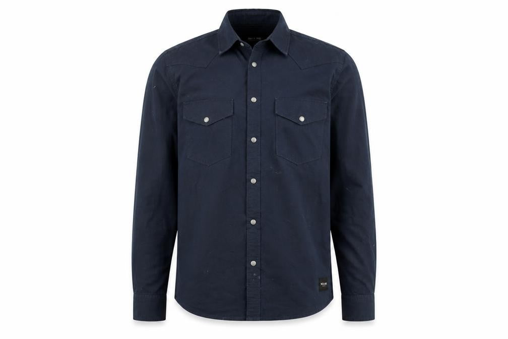 Front view of Only & Sons men’s blue slim fit cotton long sleeve button-up shirt m