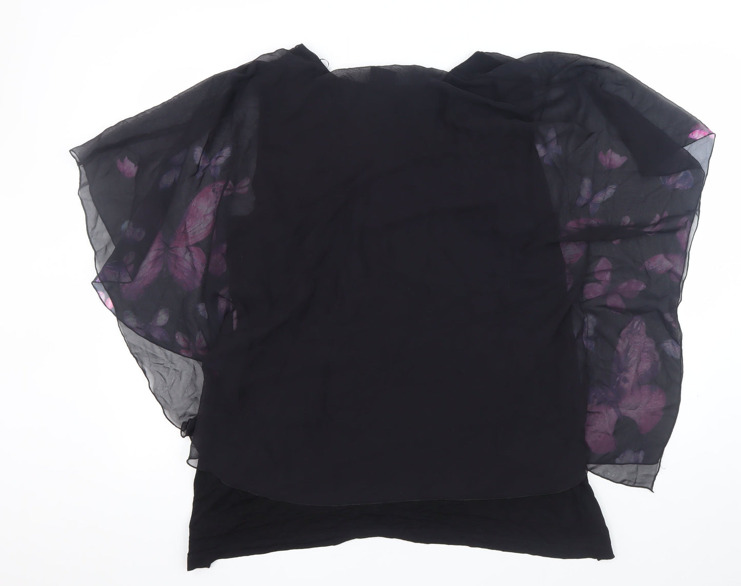 Ulla Popken Women's Black Butterfly Chiffon Tunic Top Size 16