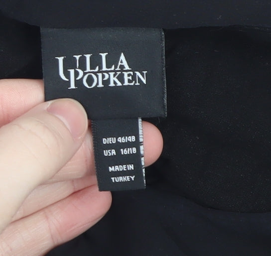 Ulla Popken Women's Black Butterfly Chiffon Tunic Top Size 16