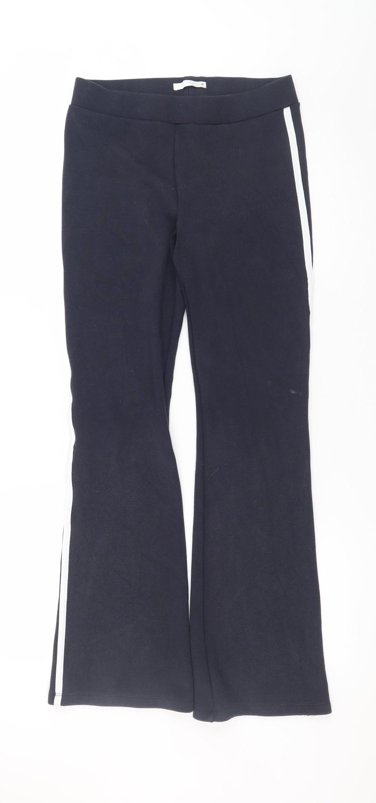 Zara Women Black Flared Jersey Trousers M Regular Fit