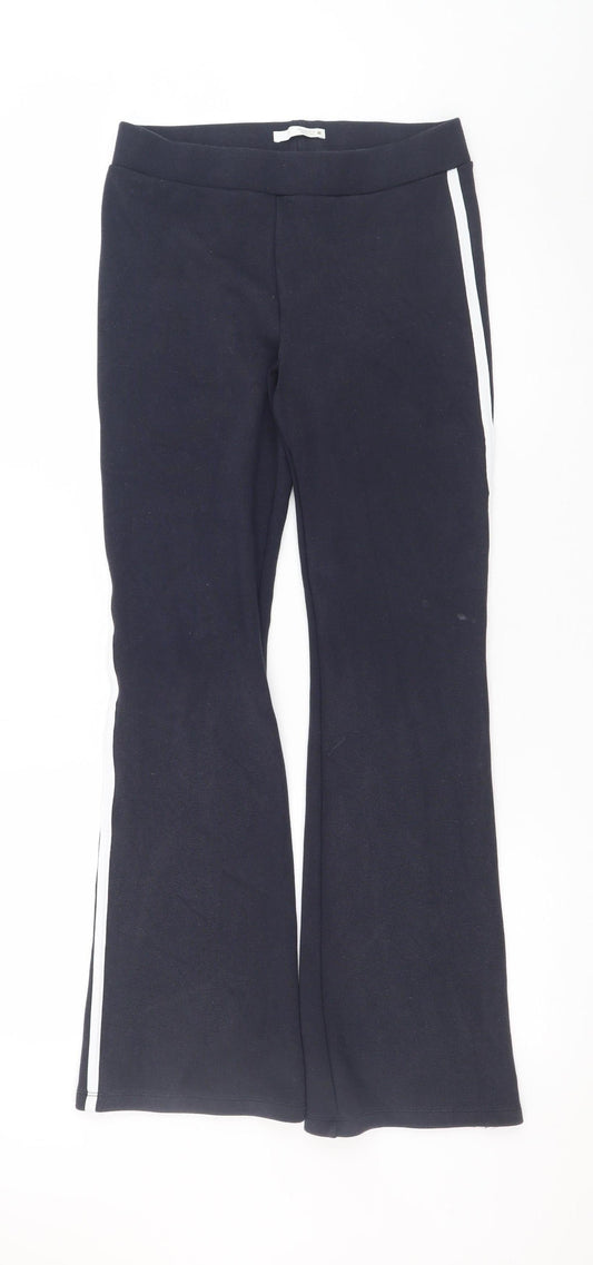 Zara Women Black Flared Jersey Trousers M Regular Fit