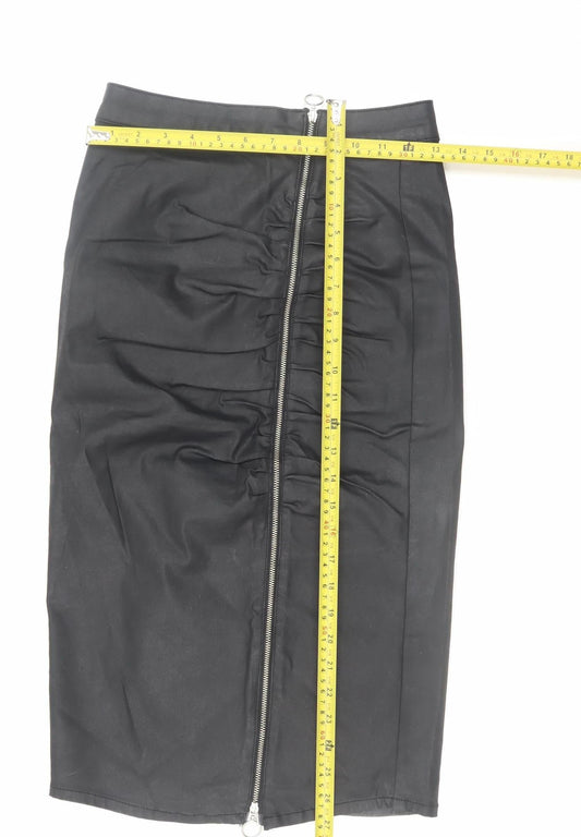 Zara Women Black XS Stretch Pencil Skirt with Zip Detail