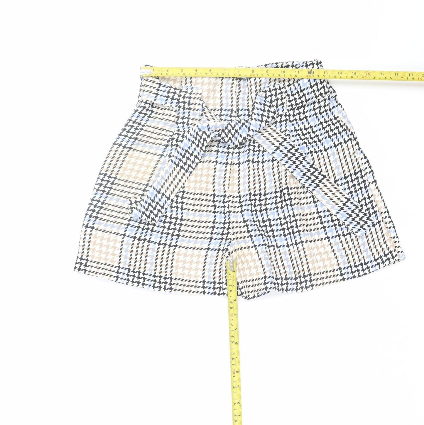 River Island Women Beige Check Paperbag Shorts Size 8