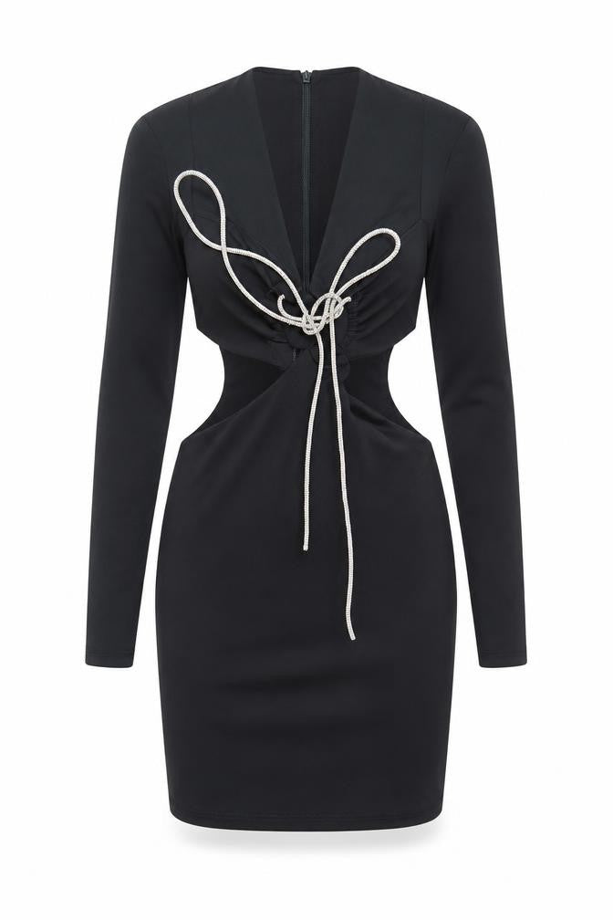 Bershka Women's Black XS Cut Out Long Sleeve Bodycon Dress