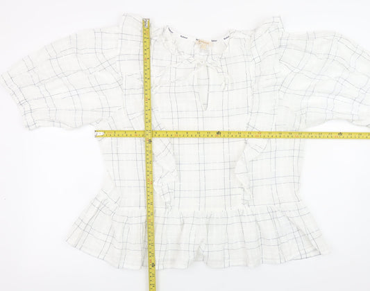 Barbour Women's White Cotton Check Ruffle Blouse Size 16