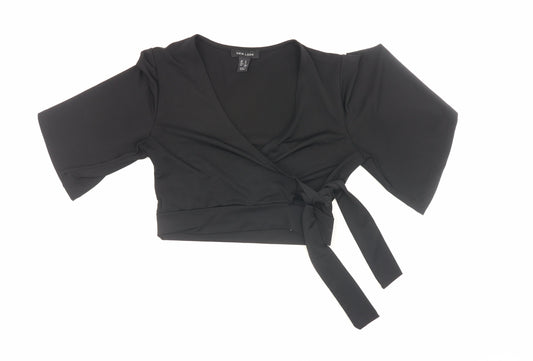 New Look Womens Black Wrap Blouse Short Sleeve Size 8