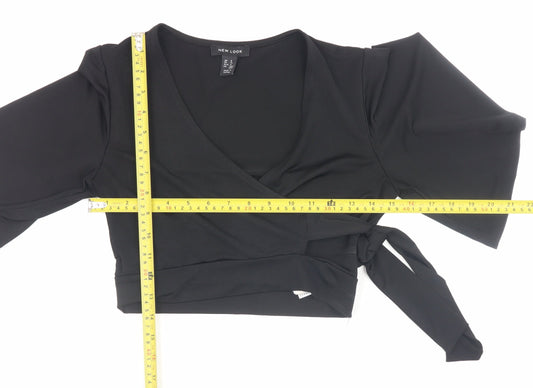 New Look Womens Black Wrap Blouse Short Sleeve Size 8