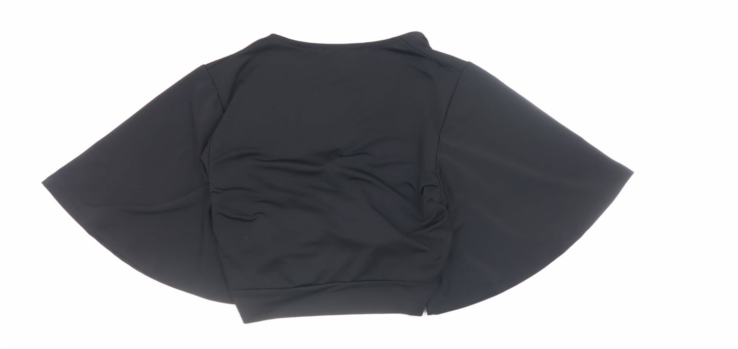 New Look Womens Black Wrap Blouse Short Sleeve Size 8