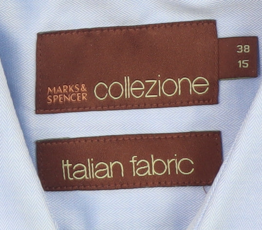 Marks and Spencer Collezione Blue 15in Regular Fit Italian Fabric Men's Formal Shirt
