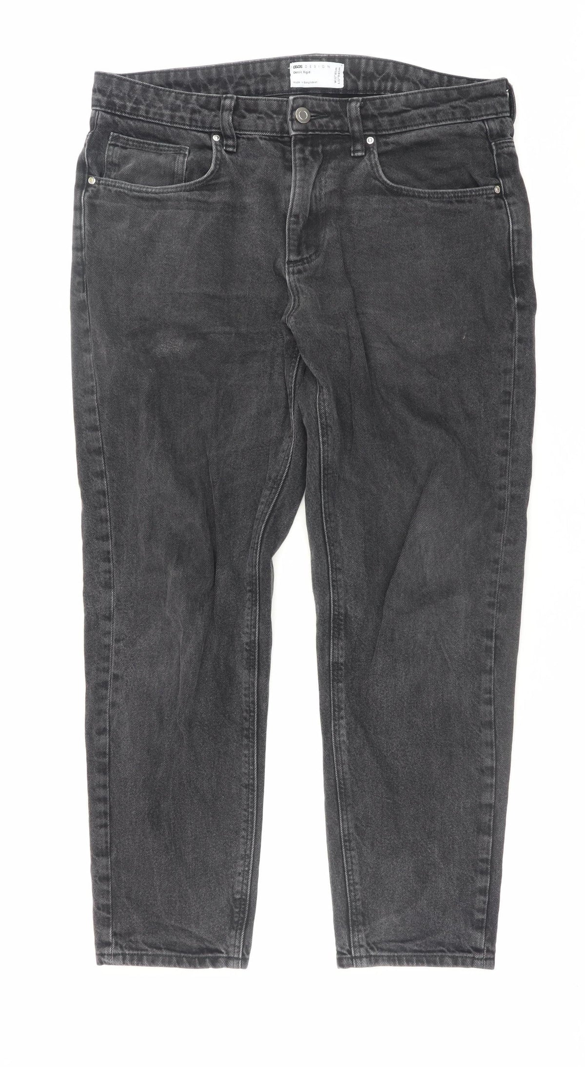Additional front view of ASOS Design Women's Black Classic Rigid Straight Jeans, size 32